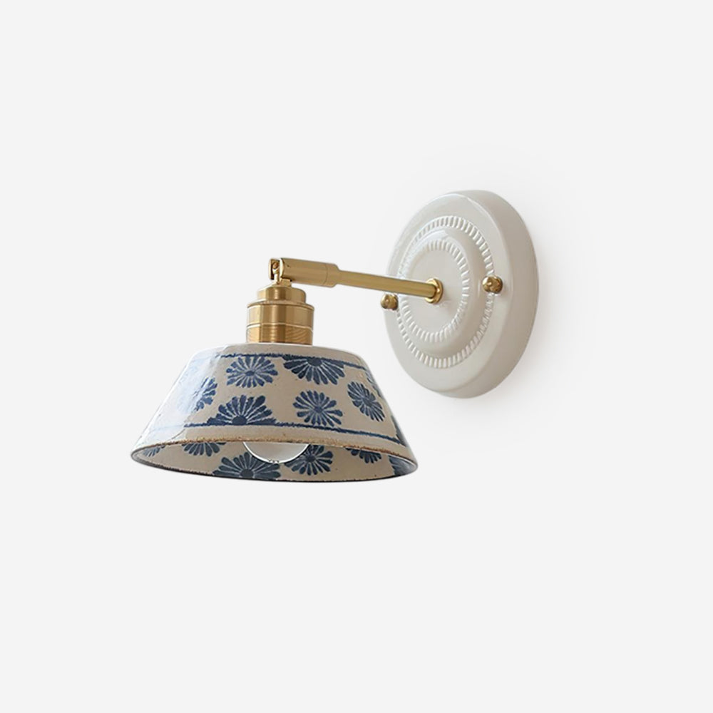 Blue & White Ceramic Sconce — Brass Hardware, Hardwired E26 Socket