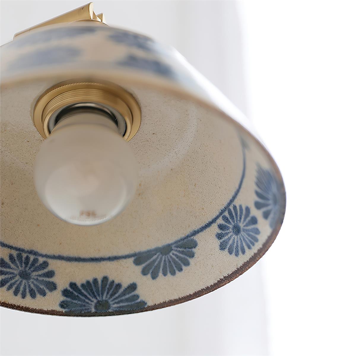 Blue & White Ceramic Sconce — Brass Hardware, Hardwired E26 Socket