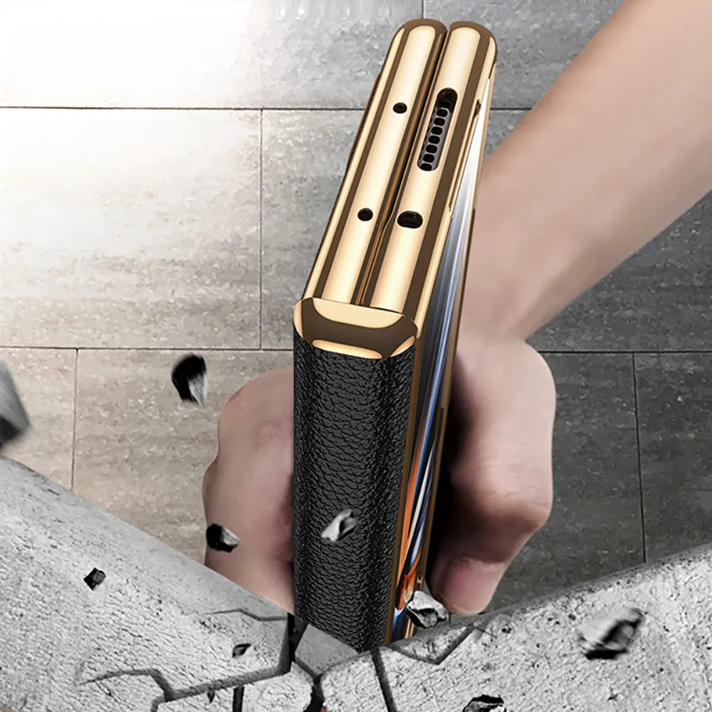 Etui z prawdziwej skóry do Galaxy Z Fold 3/4/5/6/7/8 — podstawka/pętla na palec