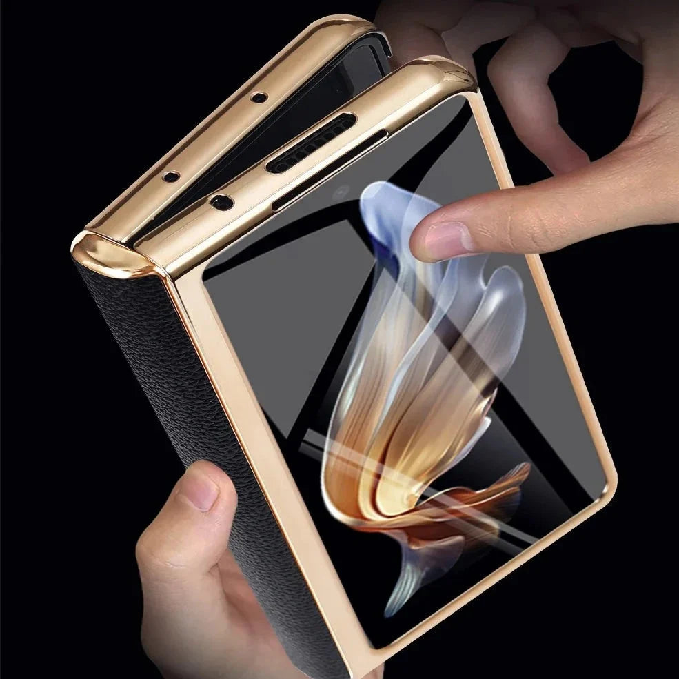 Etui z prawdziwej skóry do Galaxy Z Fold 3/4/5/6/7/8 — podstawka/pętla na palec
