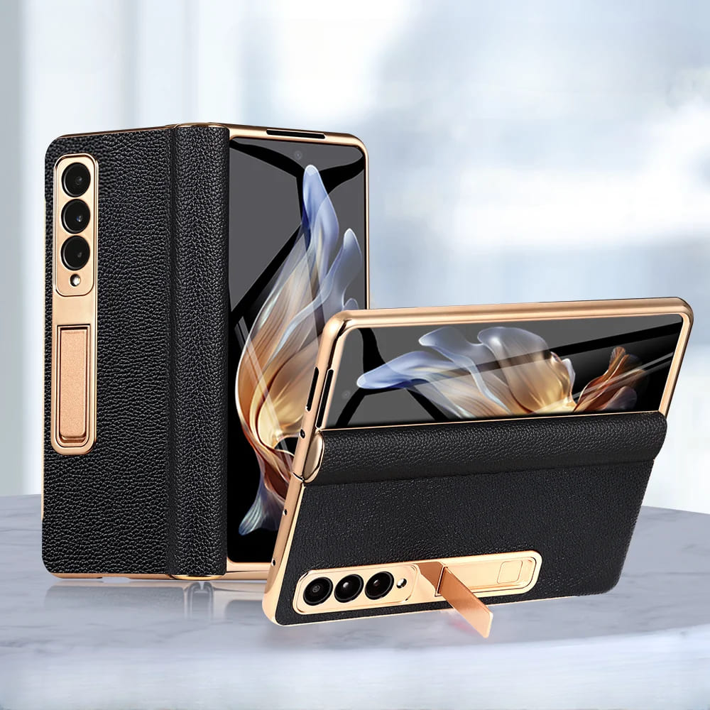 Etui z prawdziwej skóry do Galaxy Z Fold 3/4/5/6/7/8 — podstawka/pętla na palec