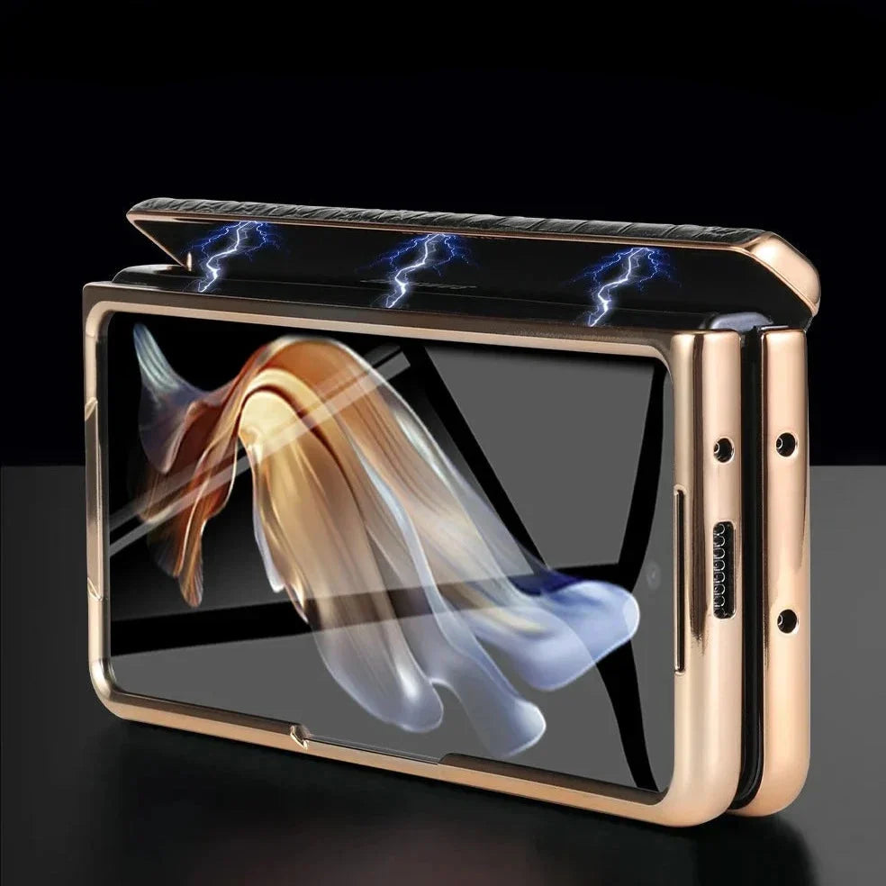 Etui z prawdziwej skóry do Galaxy Z Fold 3/4/5/6/7/8 — podstawka/pętla na palec