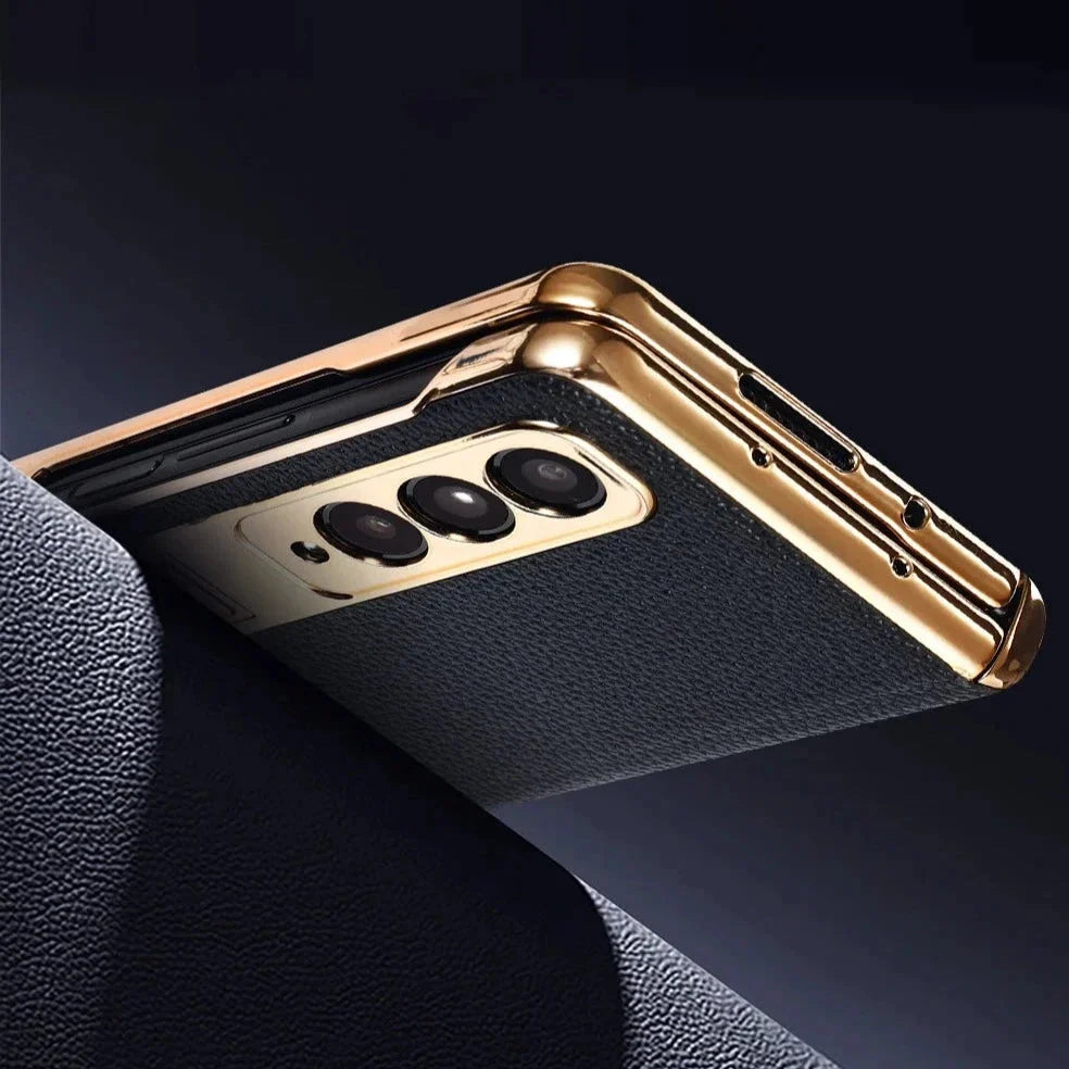 Etui z prawdziwej skóry do Galaxy Z Fold 3/4/5/6/7/8 — podstawka/pętla na palec
