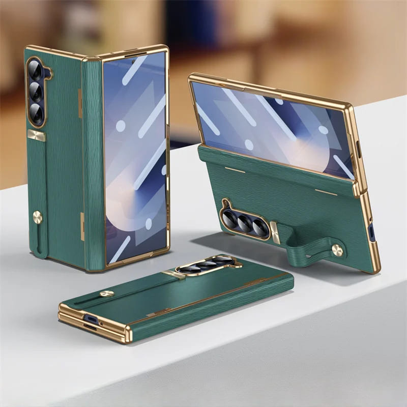 Etui z prawdziwej skóry do Galaxy Z Fold 3/4/5/6/7/8 — podstawka/pętla na palec