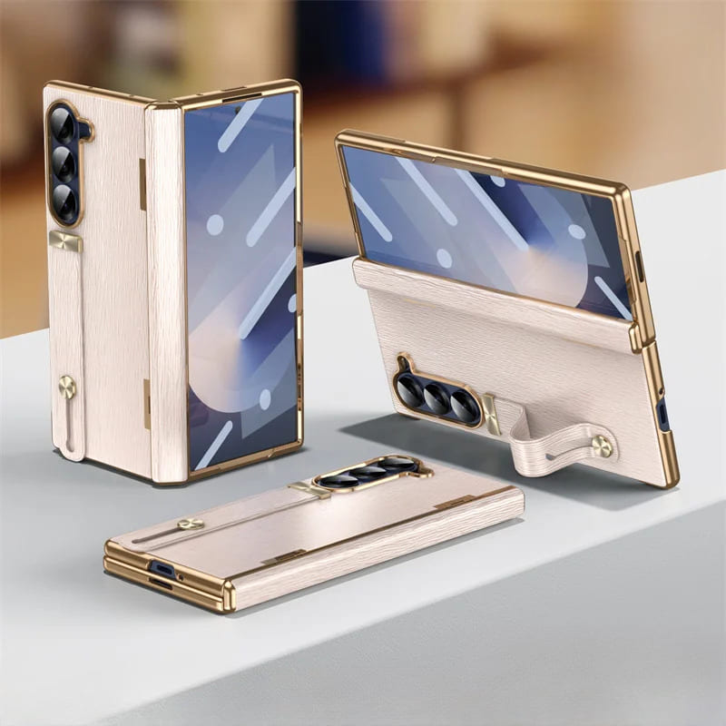 Etui z prawdziwej skóry do Galaxy Z Fold 3/4/5/6/7/8 — podstawka/pętla na palec
