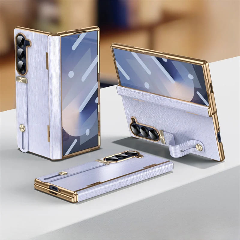 Etui z prawdziwej skóry do Galaxy Z Fold 3/4/5/6/7/8 — podstawka/pętla na palec
