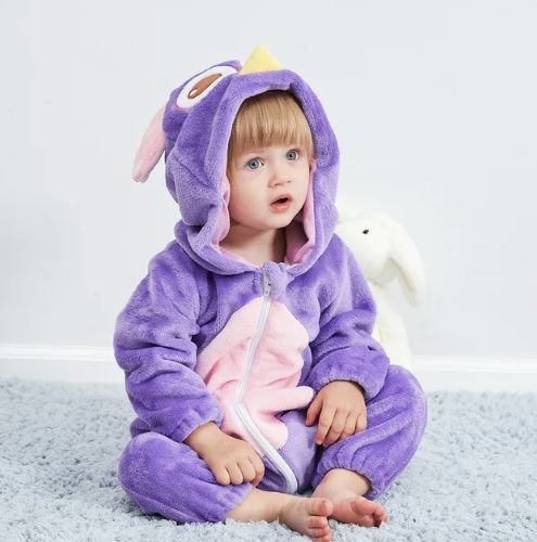 Baby-Schlafanzug mit Reißverschluss und Kapuze, Kostümdesign mit Tierfigur für Jungen und Mädchen | weiche Loungewear aus Baumwoll-Polyester-Mischgewebe, Schlafanzug für Babys 0-