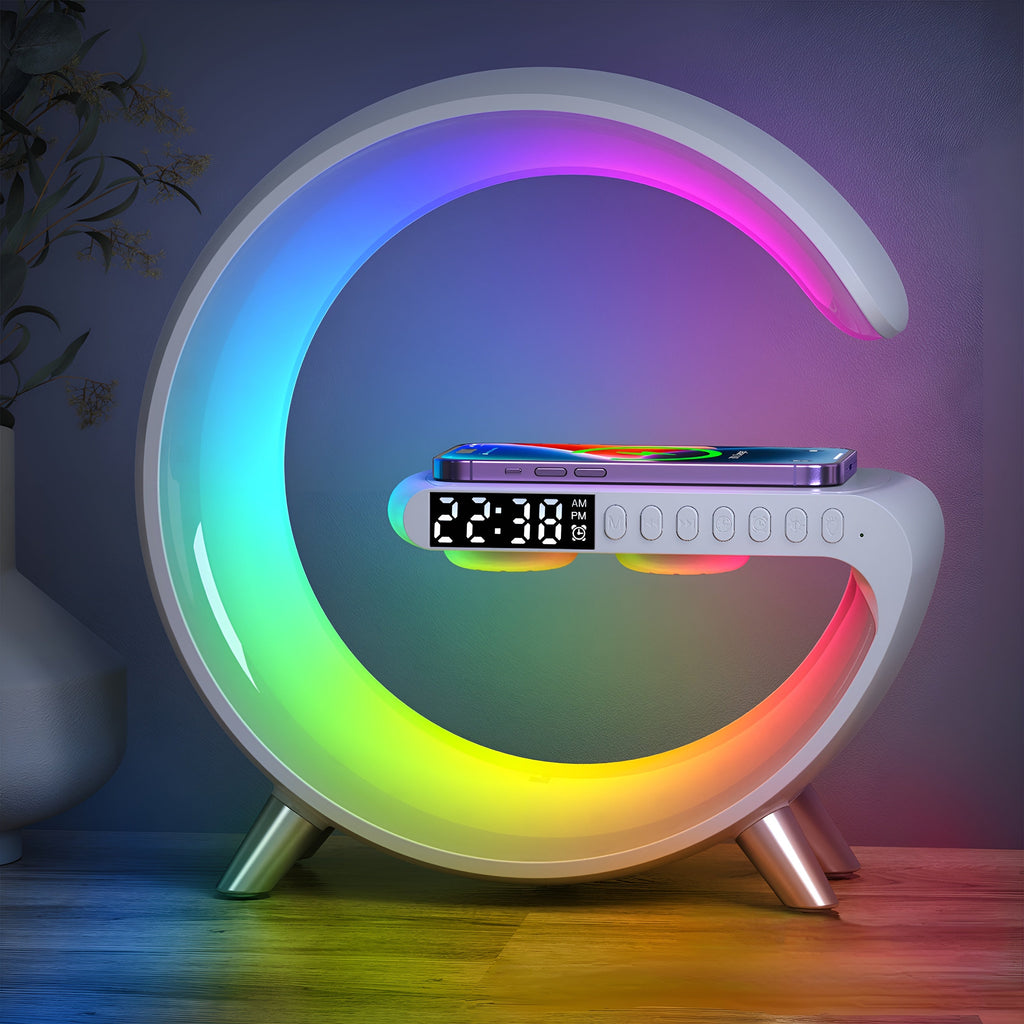 Budík s funkcí simulace východu slunce — RGB světlo, Bluetooth reproduktor, bezdrátové nabíjení