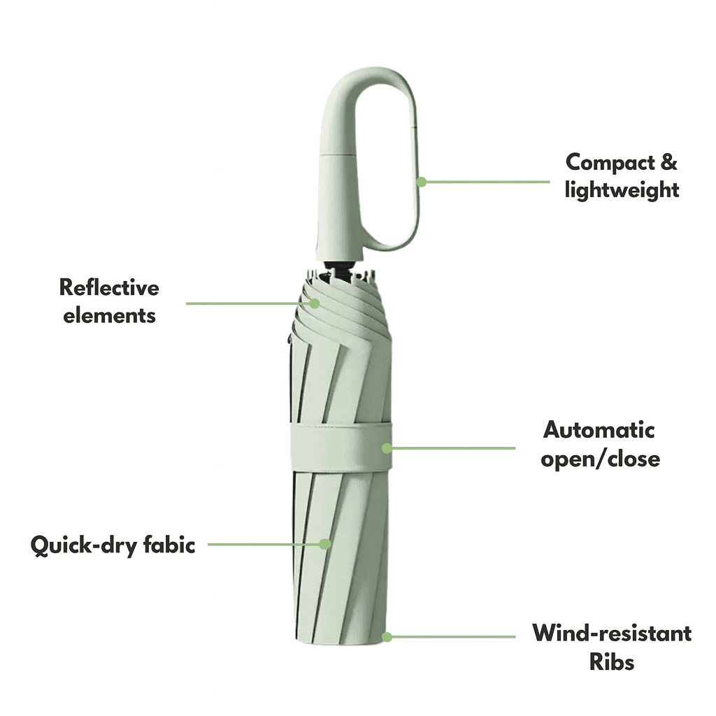 City Shield Compact Auto Open Umbrella — Windproof Frame