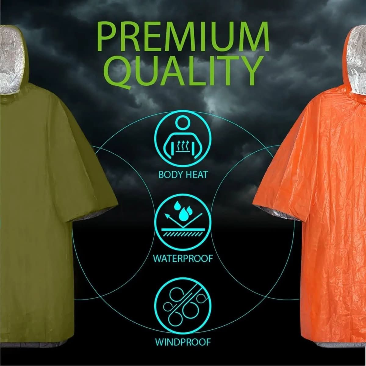 StormLine herbruikbare poncho met capuchon — compacte noodregenkleding