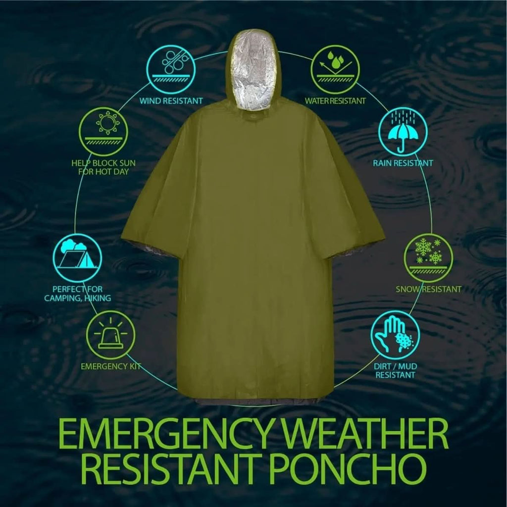 StormLine herbruikbare poncho met capuchon — compacte noodregenkleding