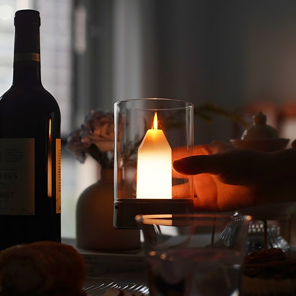 LED Candle Lamp, Glass Cylinder, USB Rechargeable, Motion Control | Euroselle