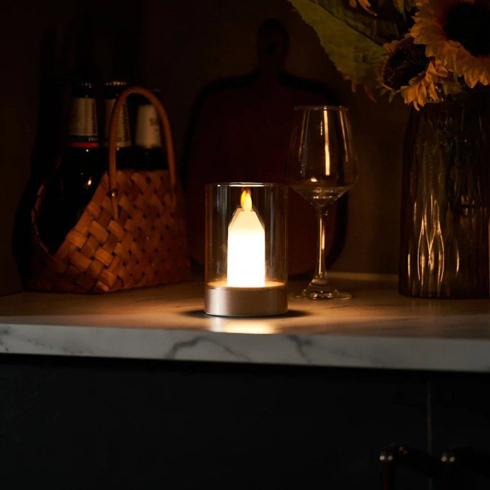 LED Candle Lamp, Glass Cylinder, USB Rechargeable, Motion Control | Euroselle