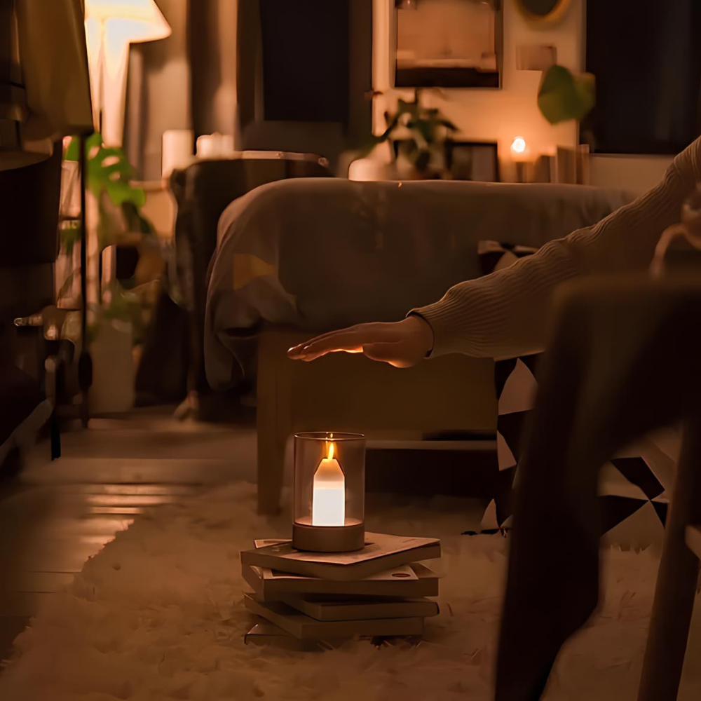 LED Candle Lamp, Glass Cylinder, USB Rechargeable, Motion Control | Euroselle