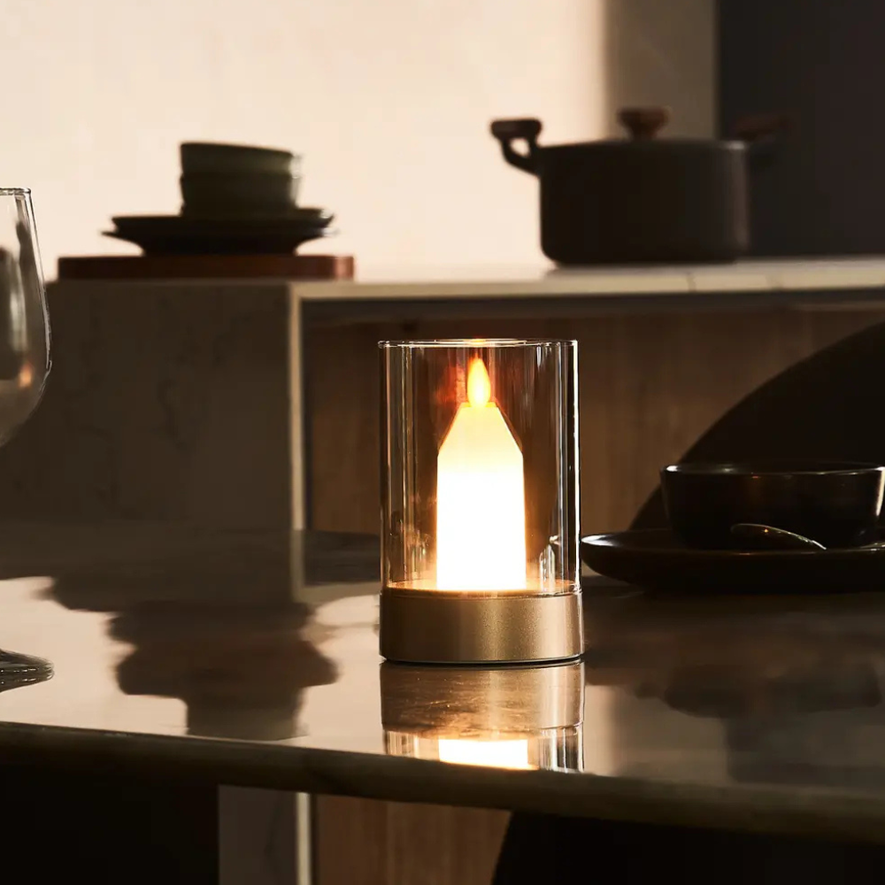 LED Candle Lamp, Glass Cylinder, USB Rechargeable, Motion Control | Euroselle