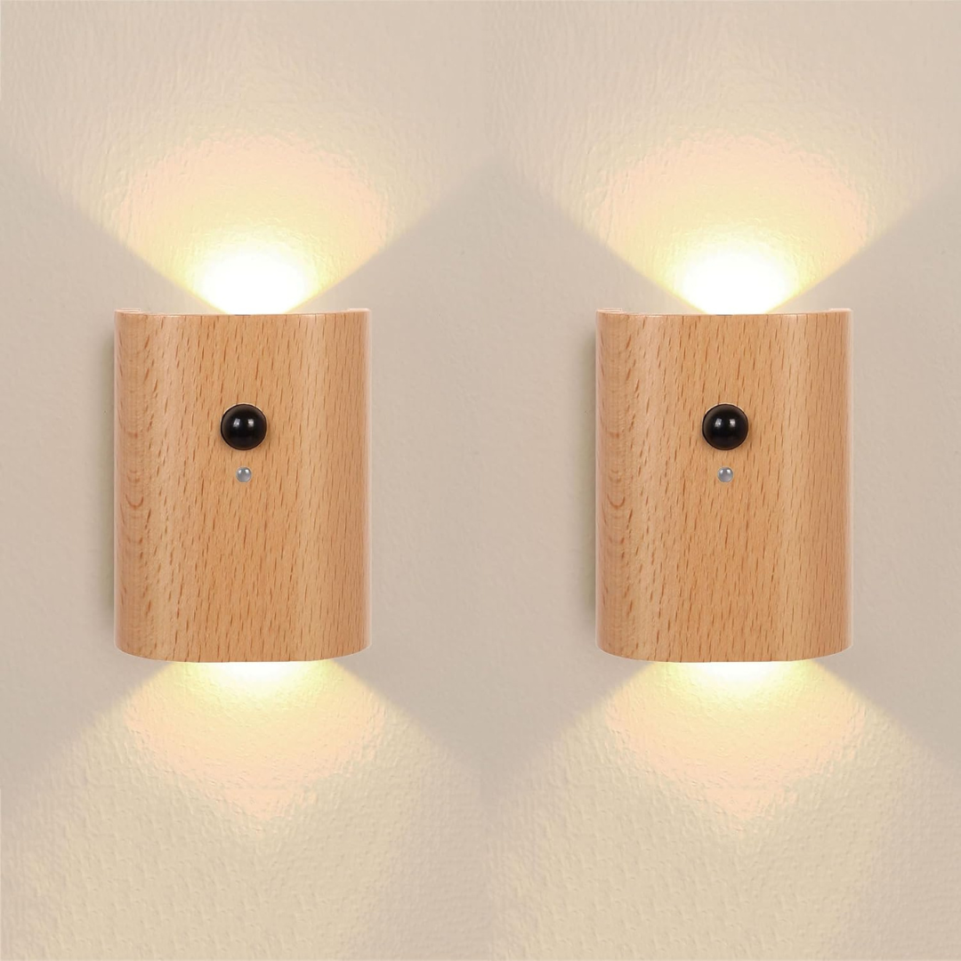 Wall Light LED Motion Sensor USB Rechargeable 2700K Wood PC 7.3 cm | Euroselle