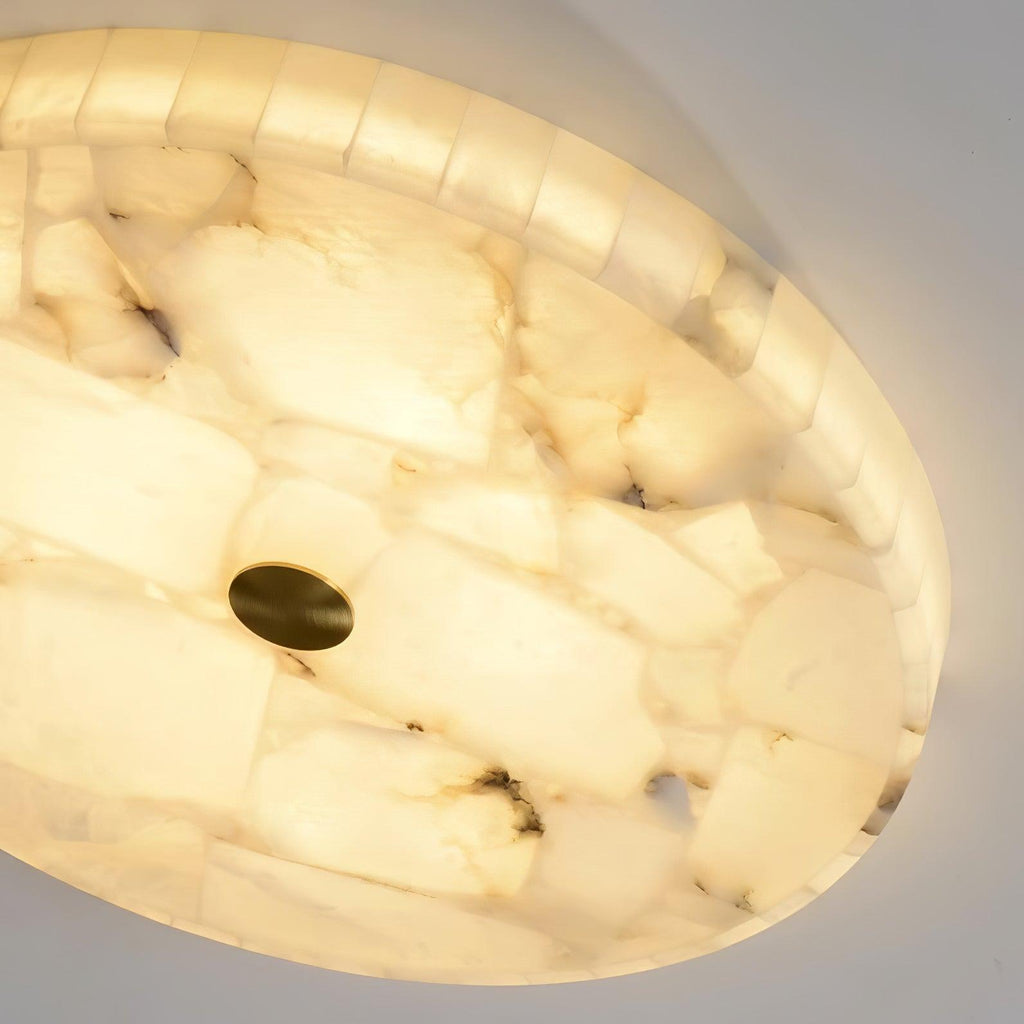 2 in LED-taklampe — alabastkuppel, gulldetalj, justerbar fargetemperatur
