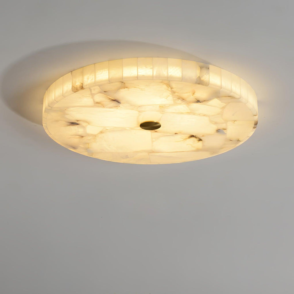 2 in LED-taklampe — alabastkuppel, gulldetalj, justerbar fargetemperatur