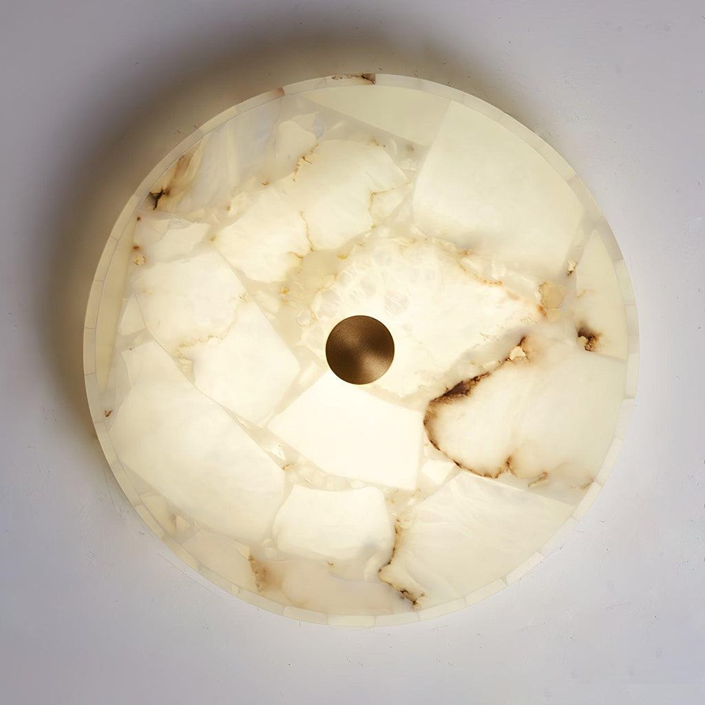 2 in LED-taklampe — alabastkuppel, gulldetalj, justerbar fargetemperatur