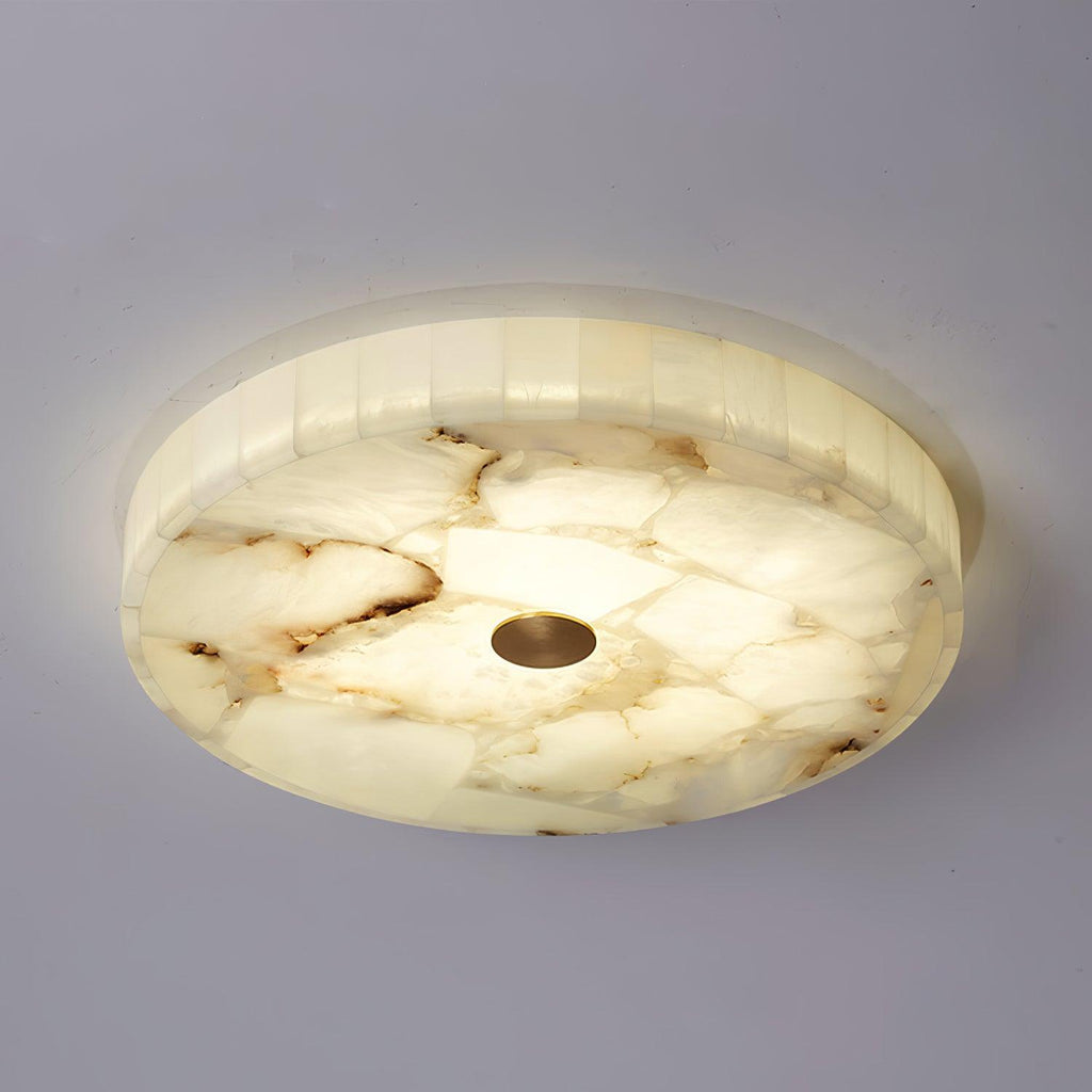 2 in LED-taklampe — alabastkuppel, gulldetalj, justerbar fargetemperatur