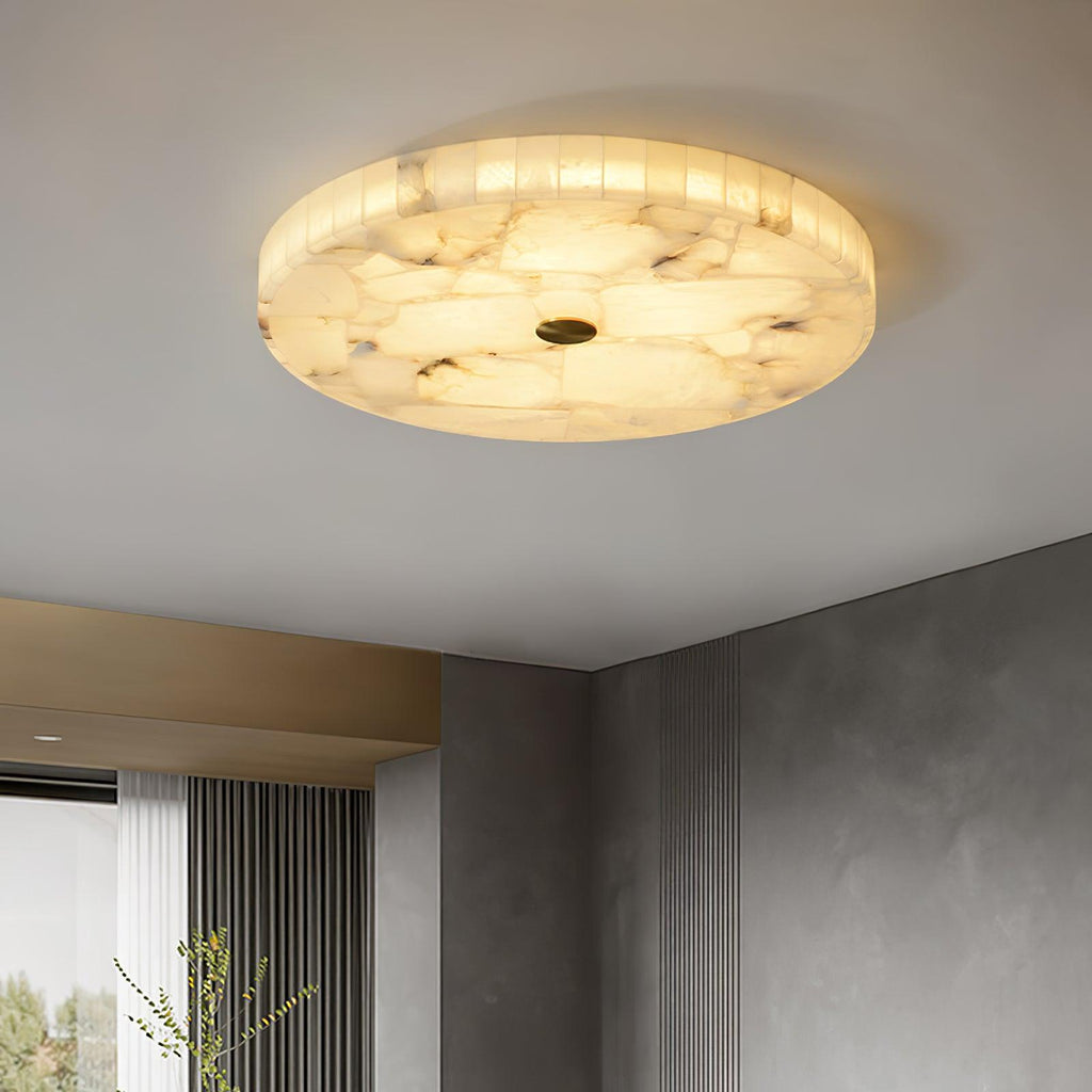 2 in LED-taklampe — alabastkuppel, gulldetalj, justerbar fargetemperatur