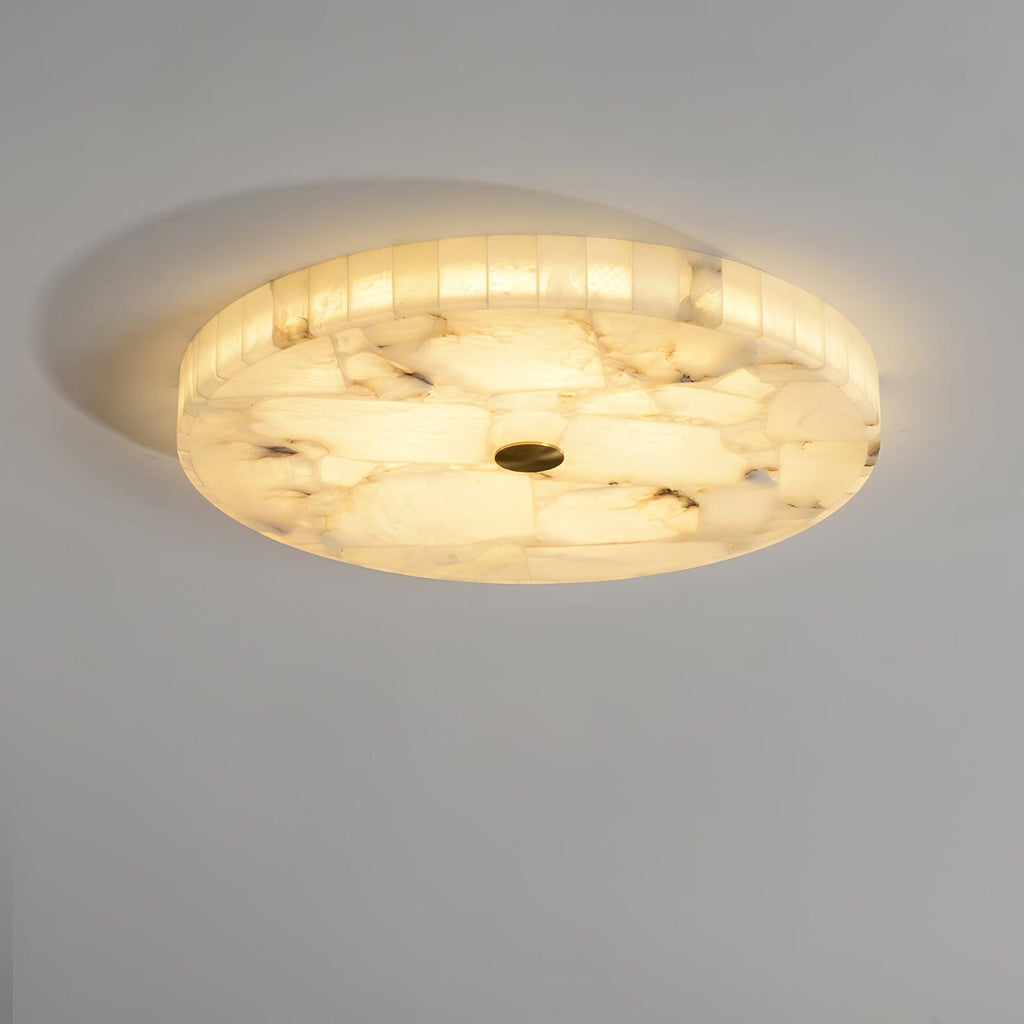 2 in LED-taklampe — alabastkuppel, gulldetalj, justerbar fargetemperatur