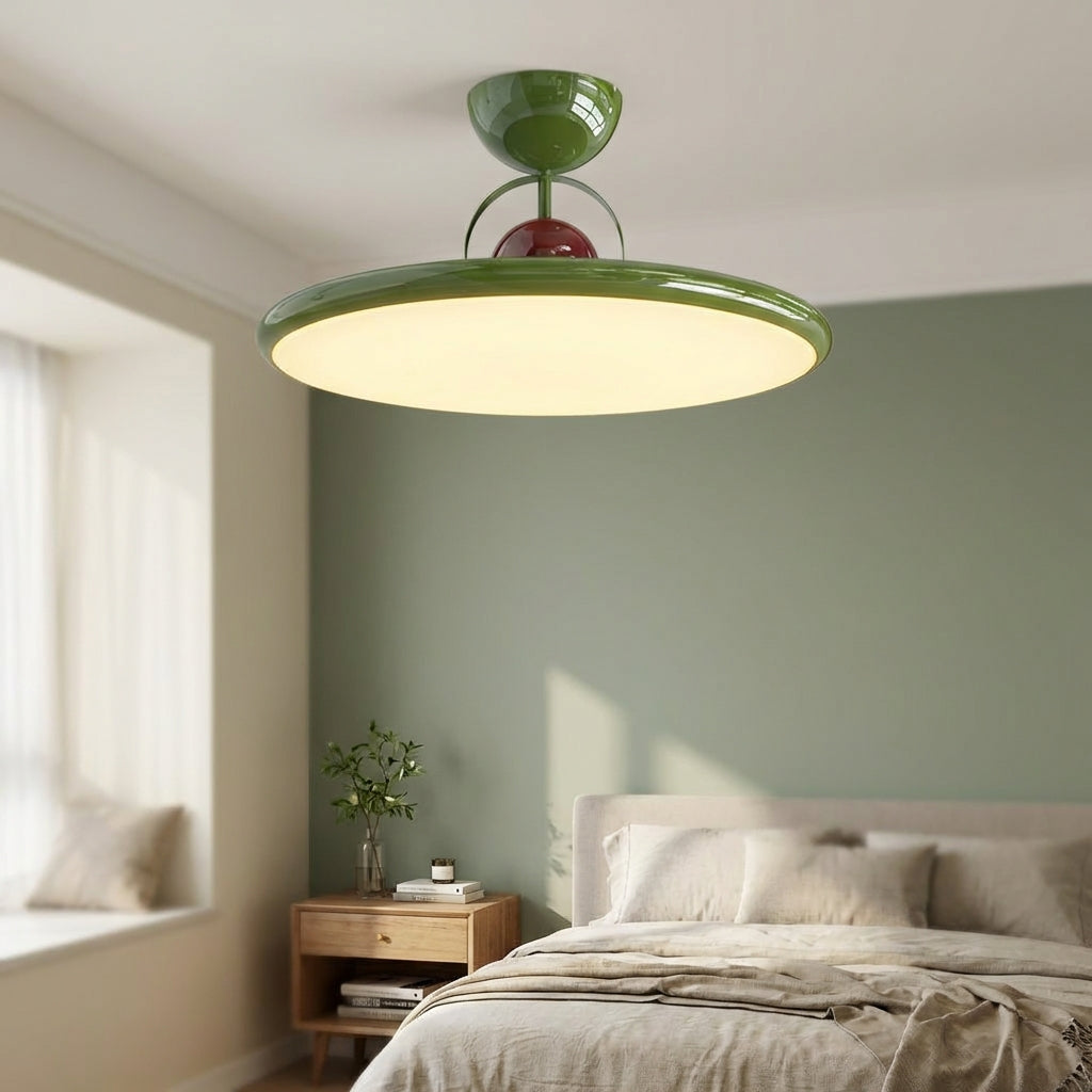 Kulaté přisazené svítidlo s akrylovým stínidlem, 20 in, zelené s lesklou povrchovou úpravou ve stylu mid-century modern, do jídelny, ložnice a kuchyně, kompatibilní s LED, Low