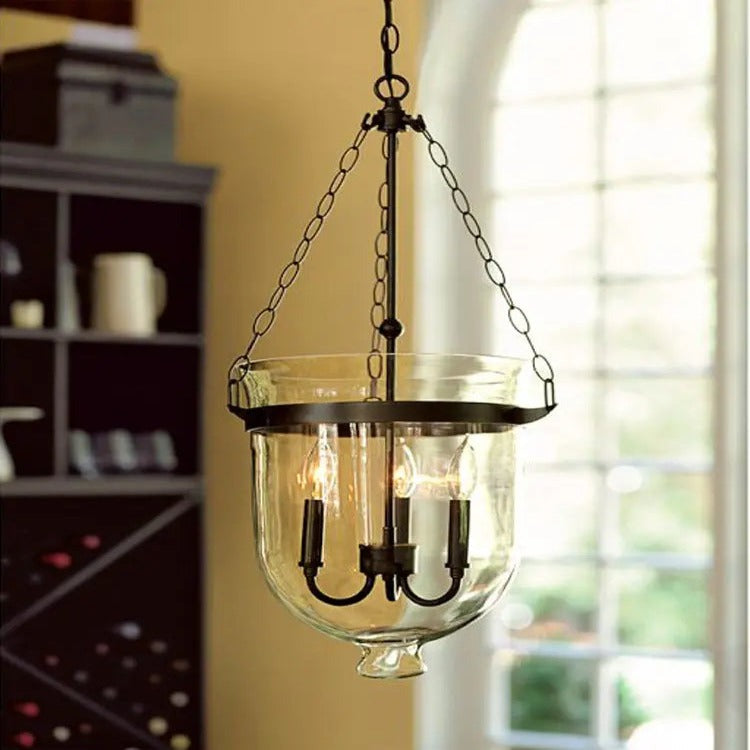 Rustic Bell Jar Pendant Light — Adjustable Height, Direct Downlight