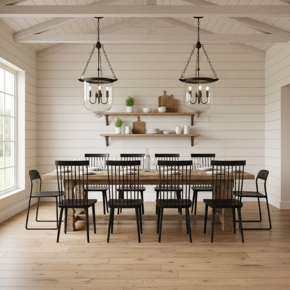 Rustic Bell Jar Pendant Light — Adjustable Height, Direct Downlight