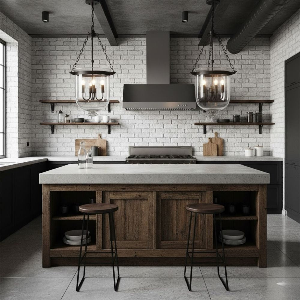 Rustic Bell Jar Pendant Light — Adjustable Height, Direct Downlight