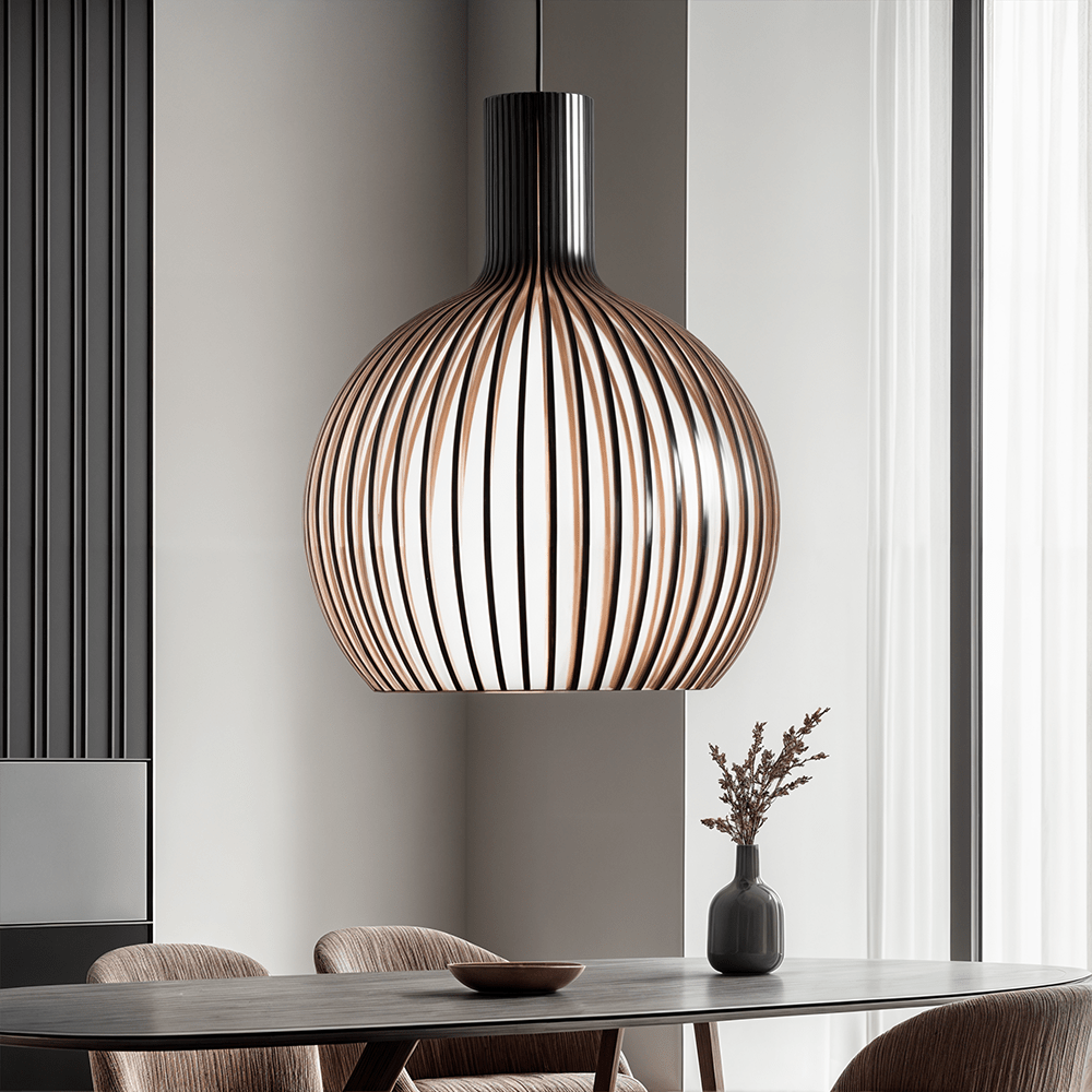 Arden | Adjustable Bamboo and Wood Cage Pendant Light for Kitchen and Modern Interiors