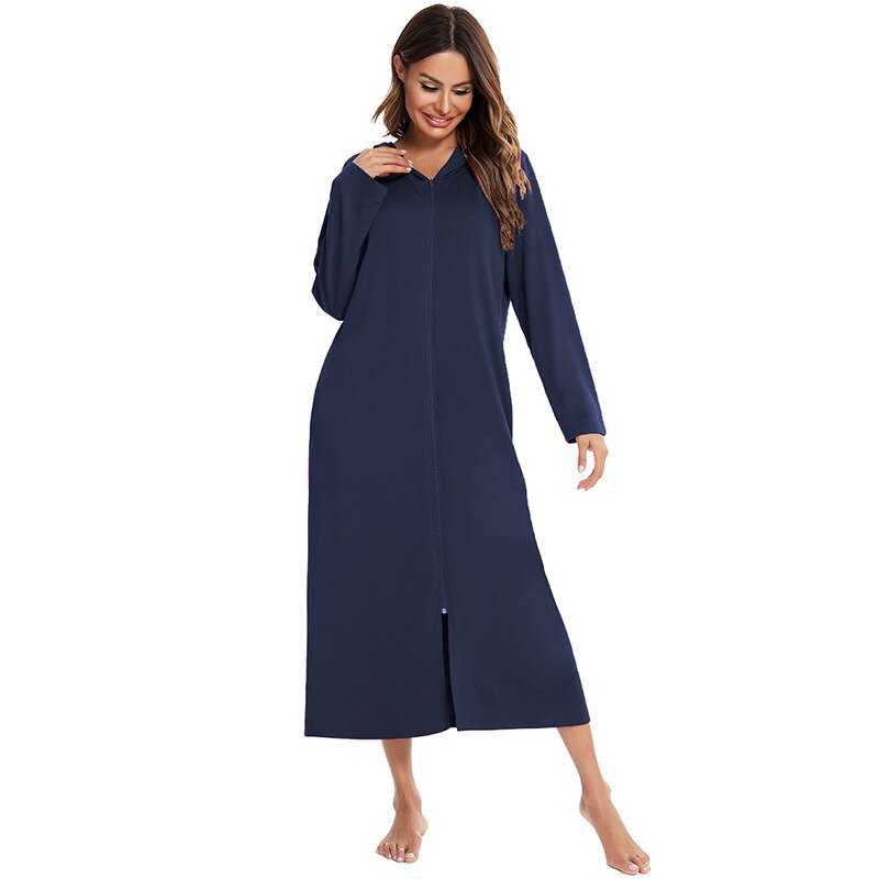Albornoz de forro polar con capucha para mujer — Cremallera completa y bolsillos