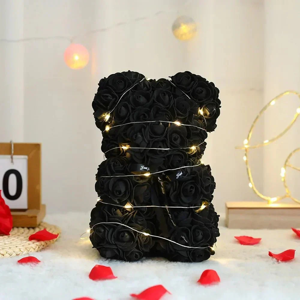 Aurora Evig Rosebamse Gavesett — 25 cm plysjbamse med lysende rose og integrerte lys