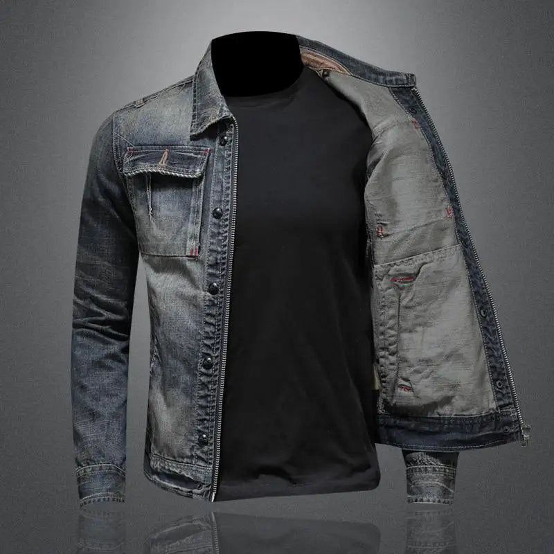 Gray Vintage Denim Jacket — Button-Front Unisex Outerwear