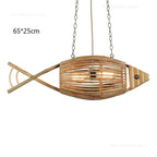 Aurora Nordic Bamboo Pendant Light – Handmade Fish Art LED Hanging Lamp