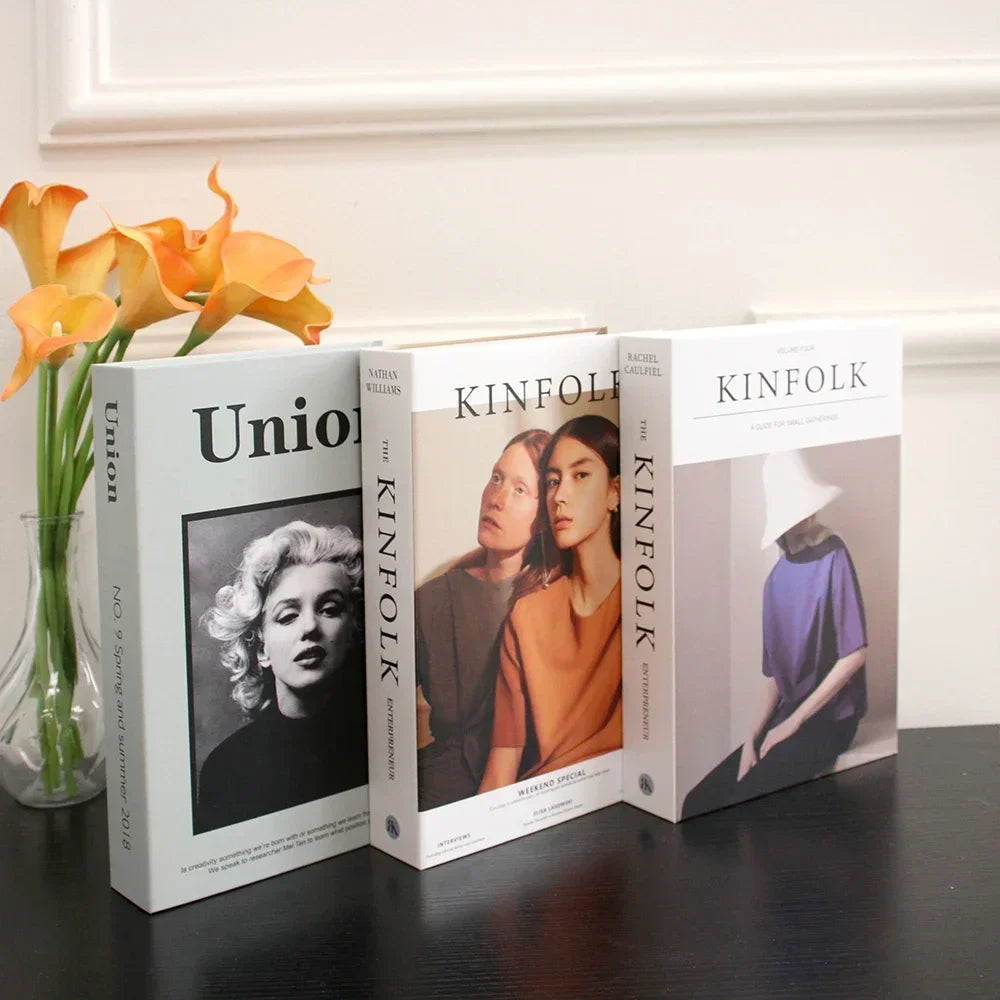 3-Piece Hollow Cardboard Book Stack Display Set — Shelf Decor