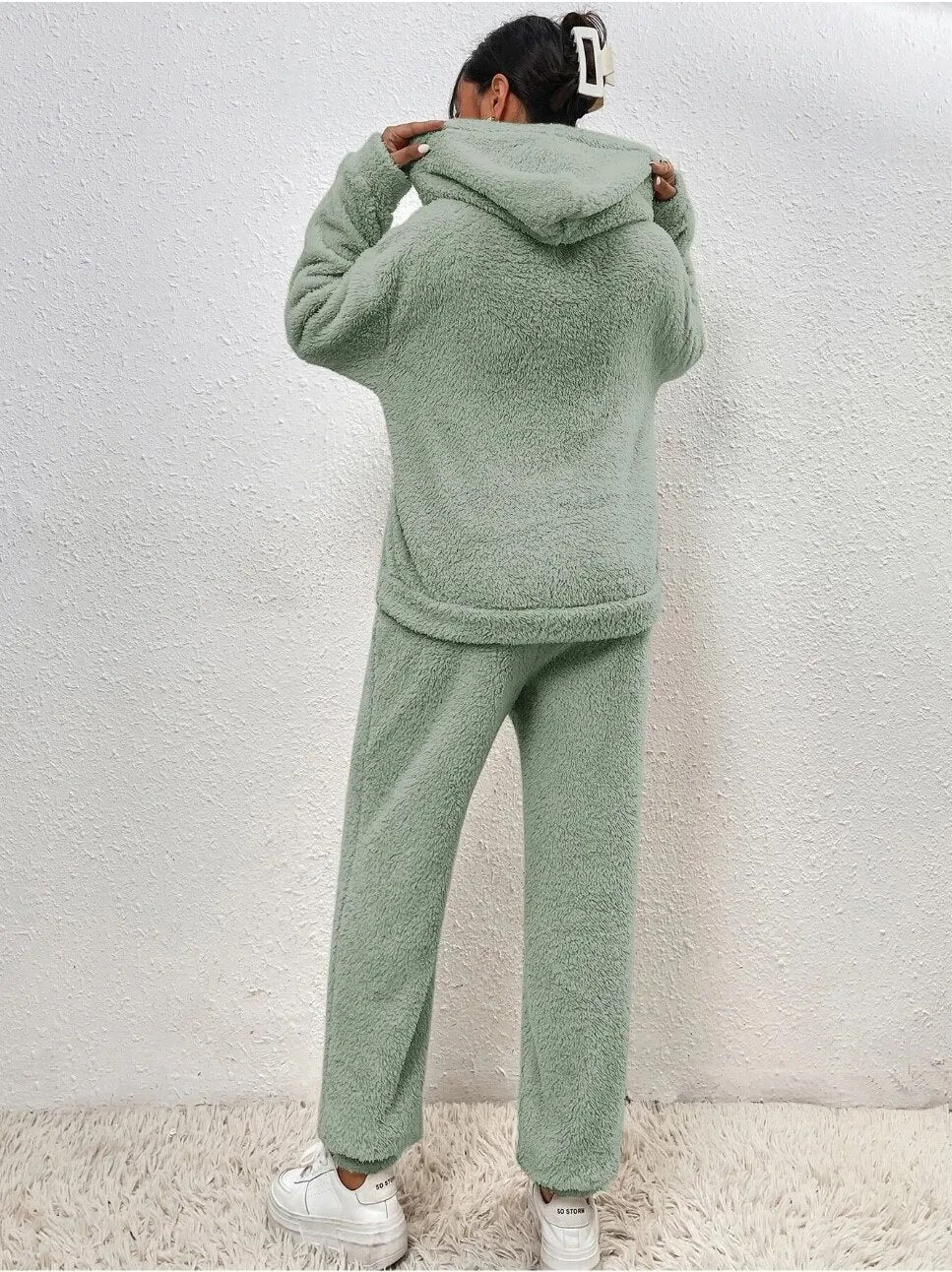 Teddyfleece-set voor dames met capuchon - oversized joggingpak, zakken