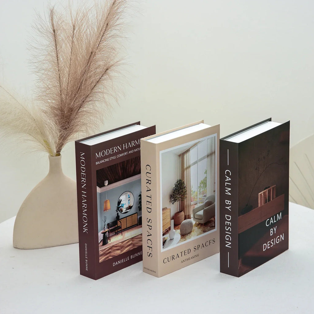 3-Piece Hollow Cardboard Book Stack Display Set — Shelf Decor