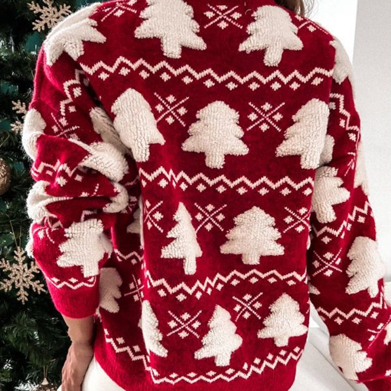 Women's Christmas Tree Knit Sweater — Cozy Long-Sleeve Pullover