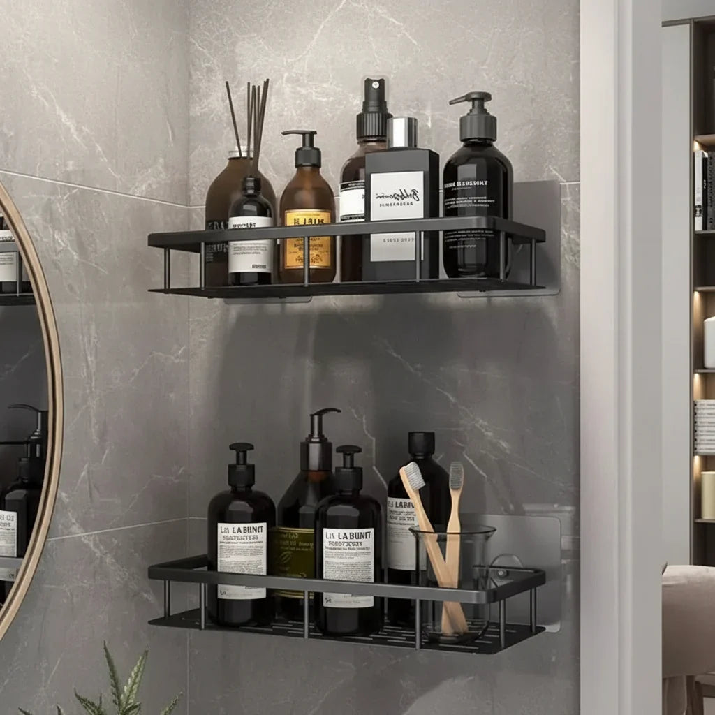 ABS Wall-Mounted Corner Bathroom Caddy — No-Drill Adhesive Rack