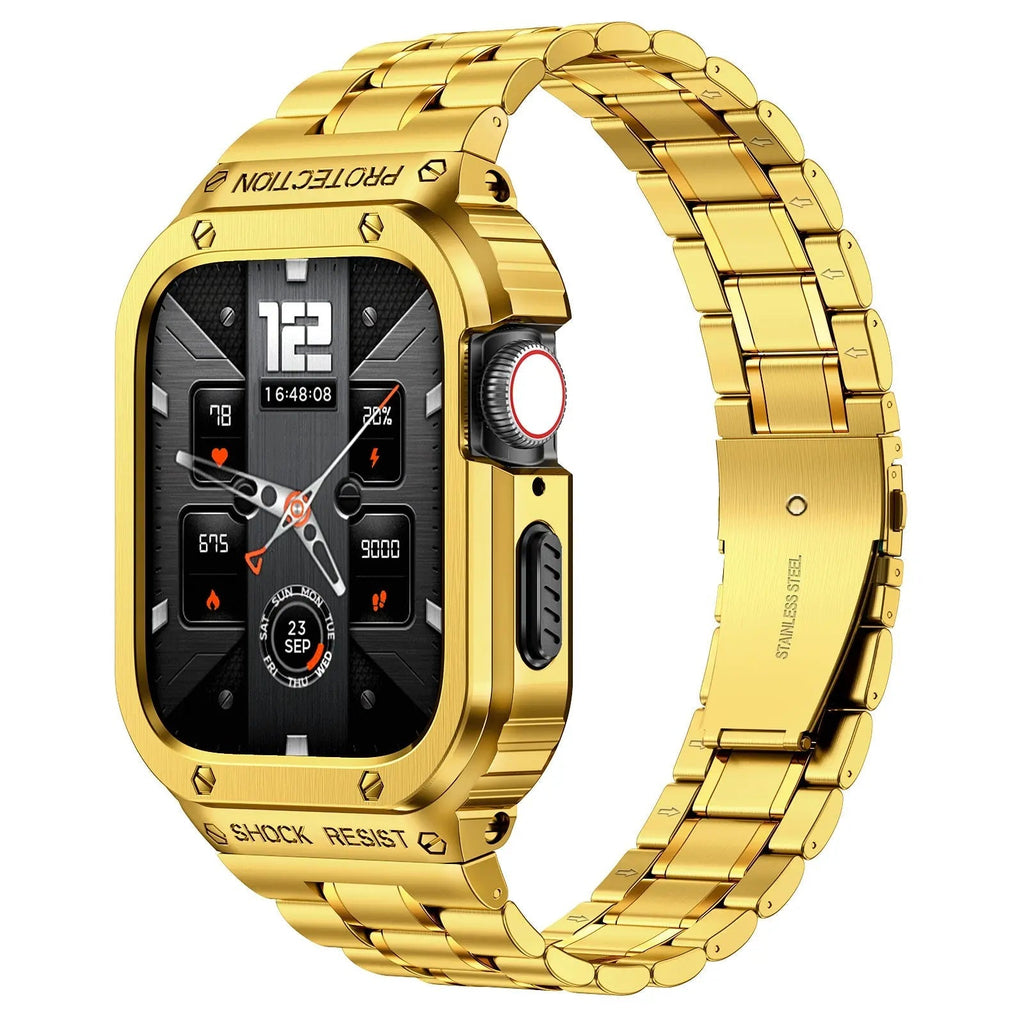 Metallarmband & stötskydd till Apple Watch 44/45mm — svart silver guld