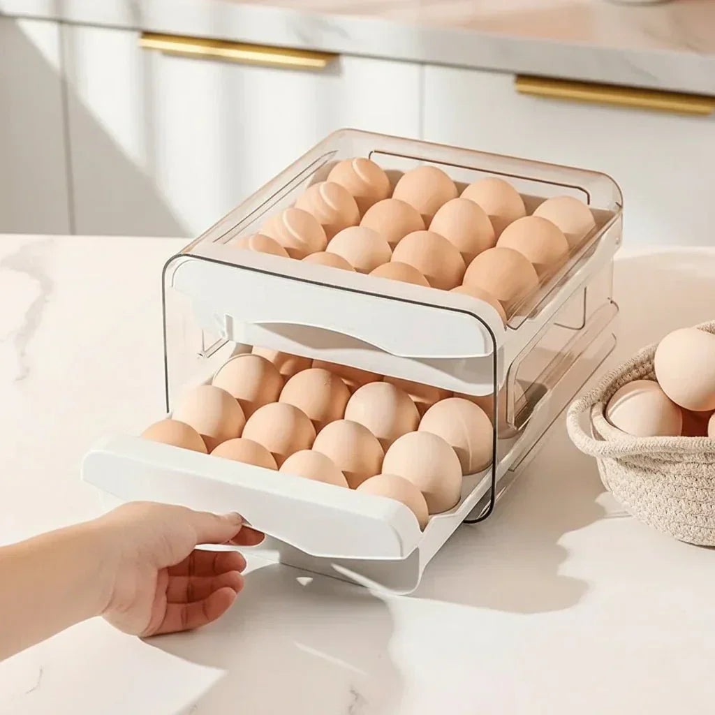 Průhledný box na vejce NestCube — dvoupatrové výsuvné zásuvky s kapacitou 32 vajec