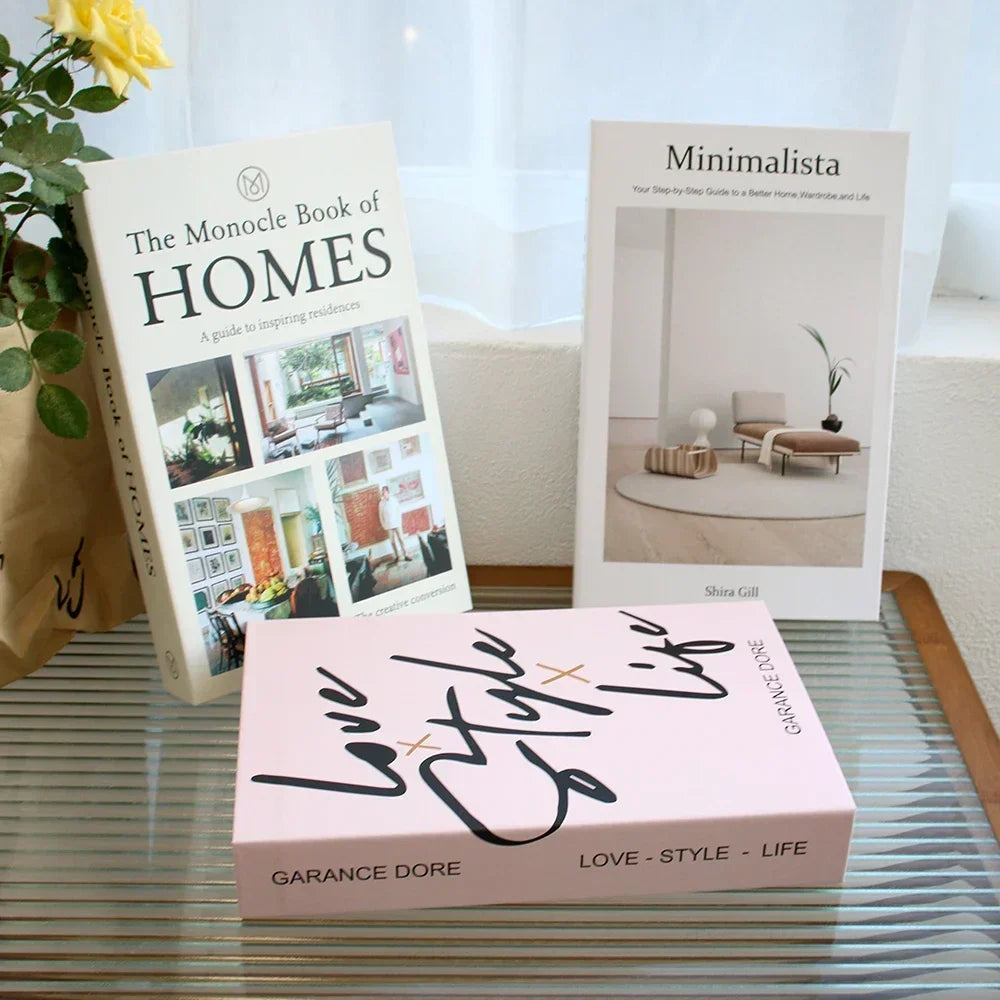 3-Piece Hollow Cardboard Book Stack Display Set — Shelf Decor