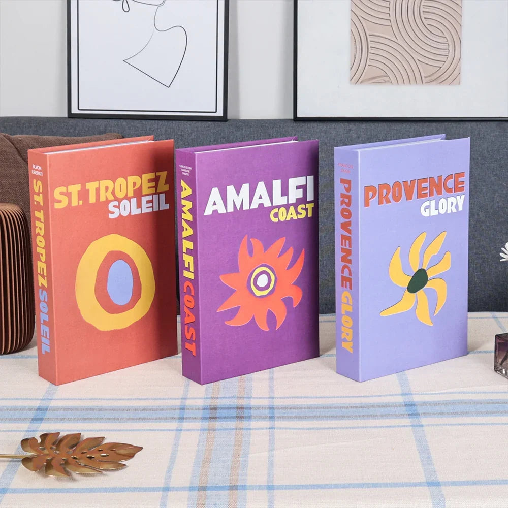 3-Piece Hollow Cardboard Book Stack Display Set — Shelf Decor