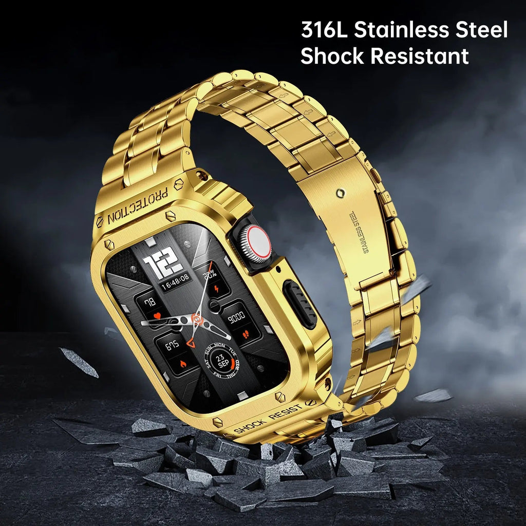 Metallarmband & stötskydd till Apple Watch 44/45mm — svart silver guld
