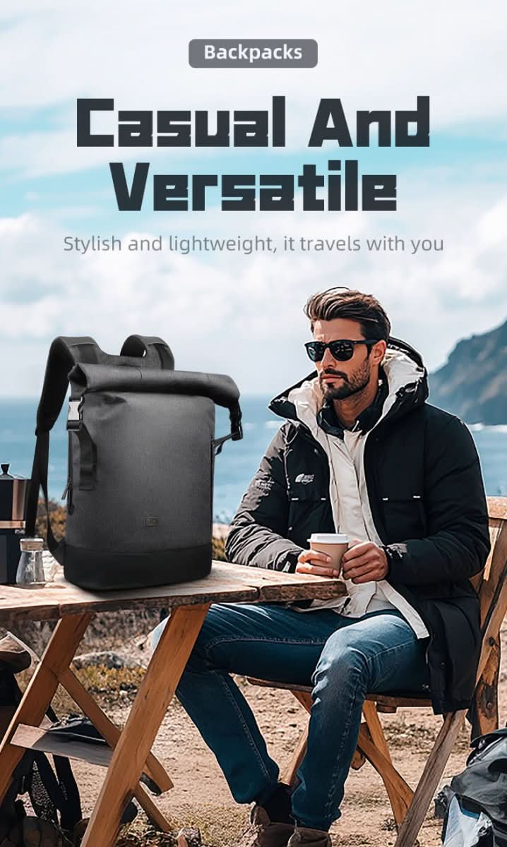 CityTrail roll-top-rygsæk til dagsture, 20-35 L udvidelig kapacitet, USB-port, 0.9 kg