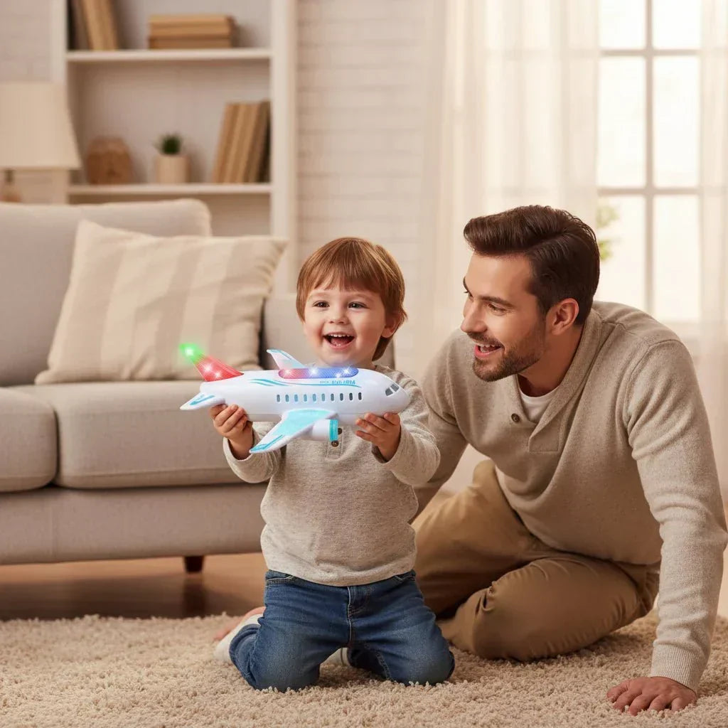 طائرة ألعاب كهربائية بمصابيح LED AeroPulse — دوران 360 درجة، حركة تلقائية، موسيقى مدمجة