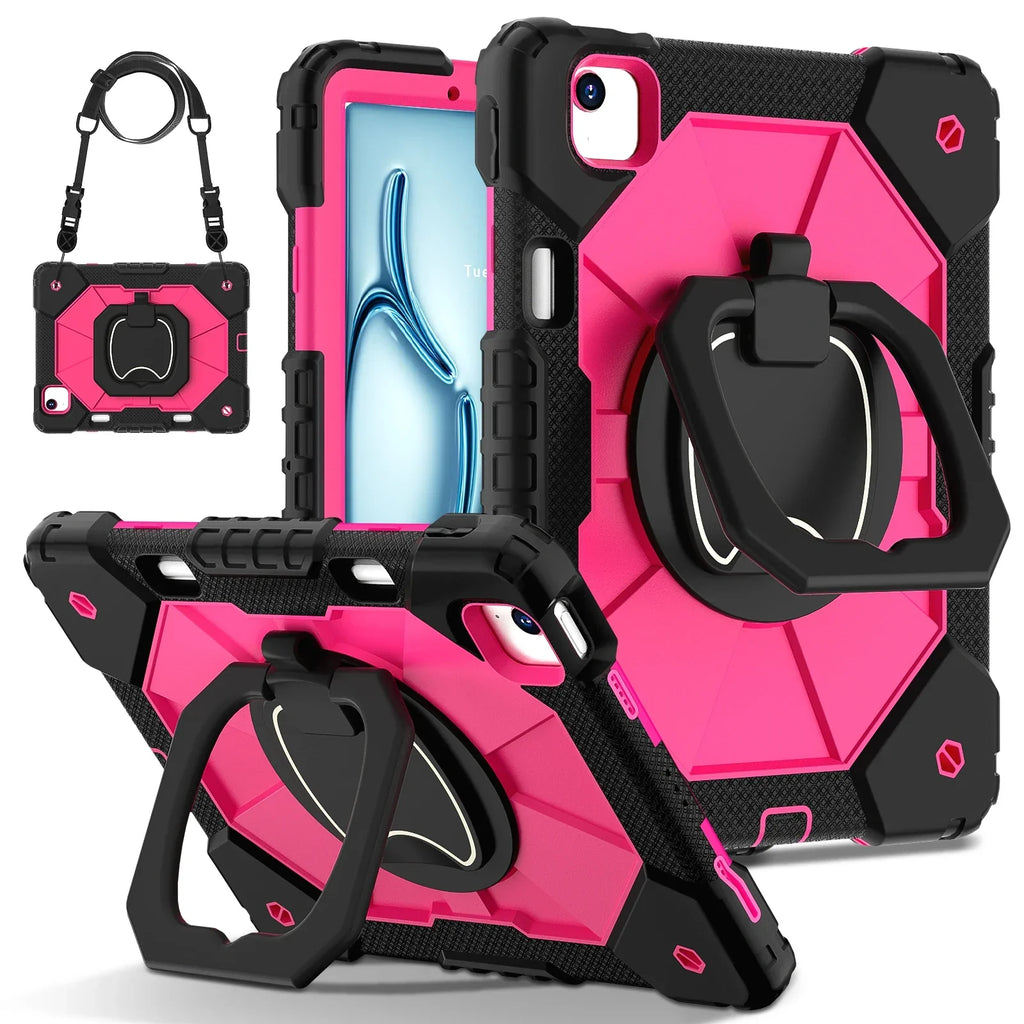 Étui iPad triple couche — prise à 360°, béquille, sangle, verre trempé