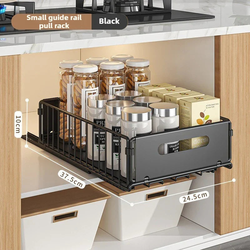 引き出し式キャビネット収納ラック スチール製スライドラック 奥行き15 in スパイス瓶用パントリートレー キッチン収納 ブラック