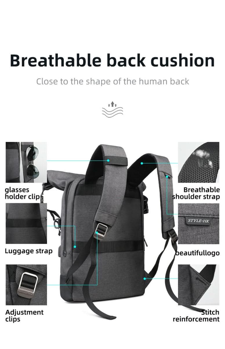 CityTrail roll-top-rygsæk til dagsture, 20-35 L udvidelig kapacitet, USB-port, 0.9 kg